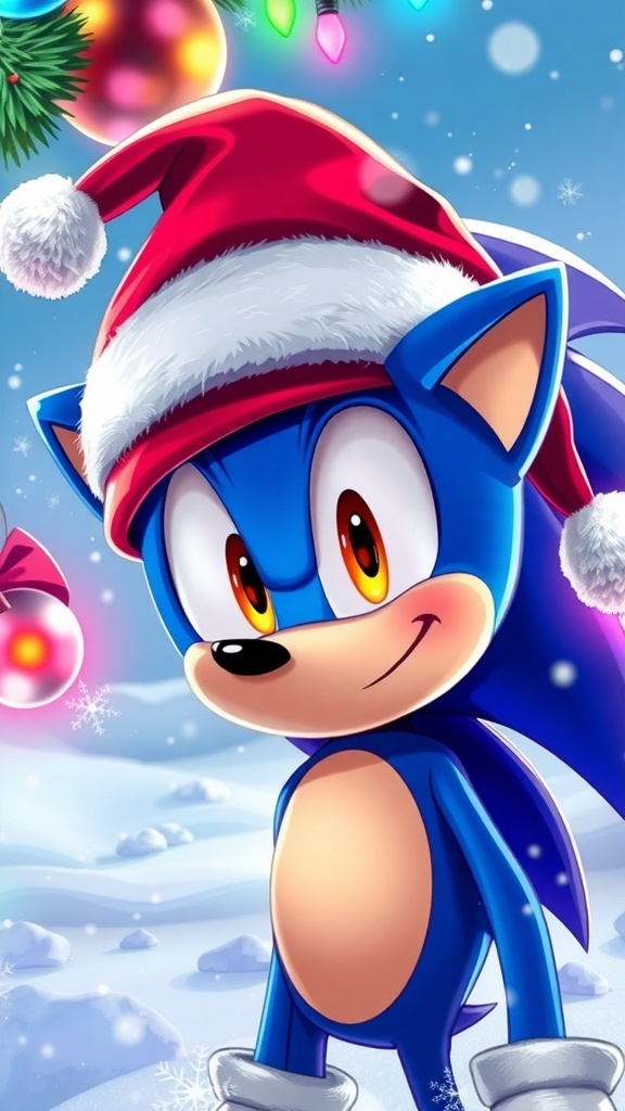Christmas-themed Sonic the Hedgehog profile picture with Santa hat and festive decorations.
